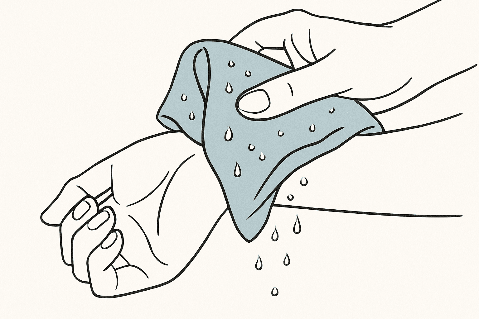 Cool cloth on wrist pulse point.