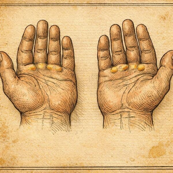 Victorian anatomical study of men's hands palm-up, showing callus locations at the base of the fingers.
